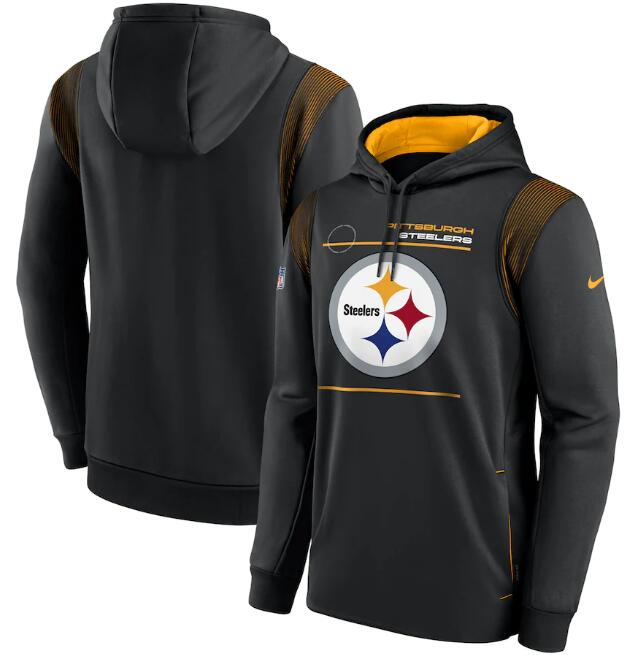 Men's Pittsburgh Steelers 2021 Black Sideline Logo Performance Pullover Hoodie